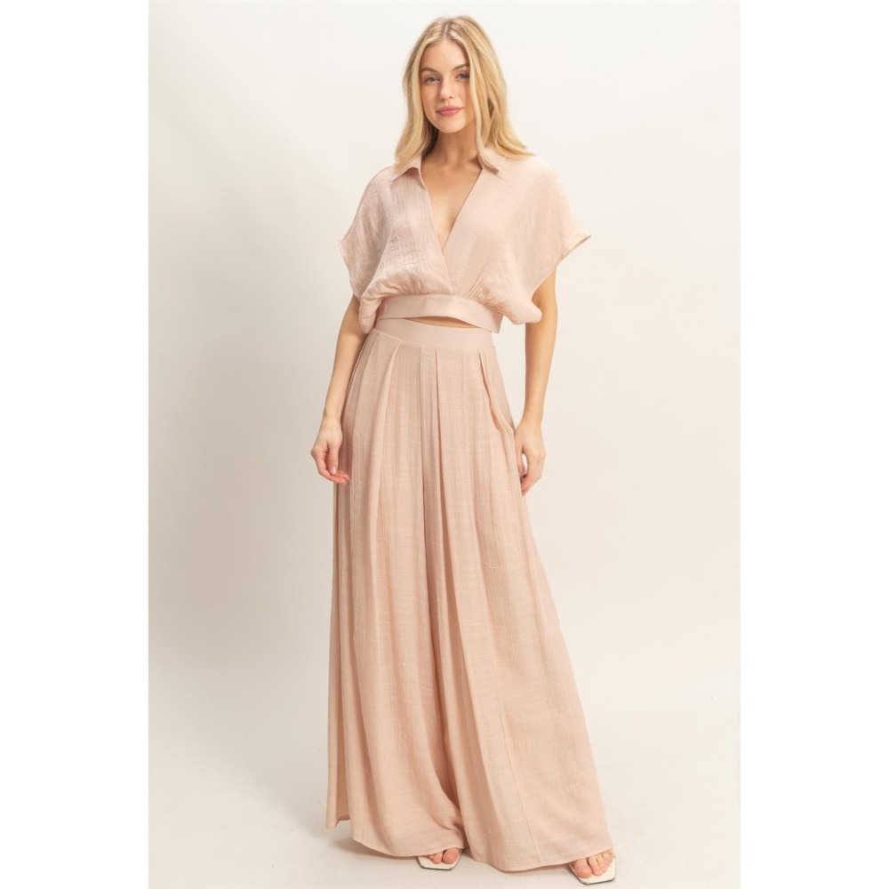 Crop Top and Wide Leg Pants Set, NWT Blush Size Small